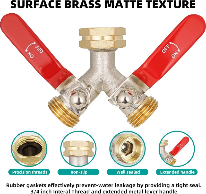 DINGBAI Hose Splitter 2 Way, High Flow Garden Hose Splitter, 3/4” Ght Inlet Brass Heavy Duty Hose Converter, Full Flow water 2 Way Faucet hose splitter, Long Handle Hose Valve Large Outlet. - Image 3
